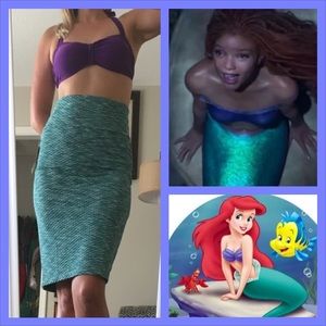 Mermaid costume areal woman Halloween costume Disney mermaid skirt and bra top